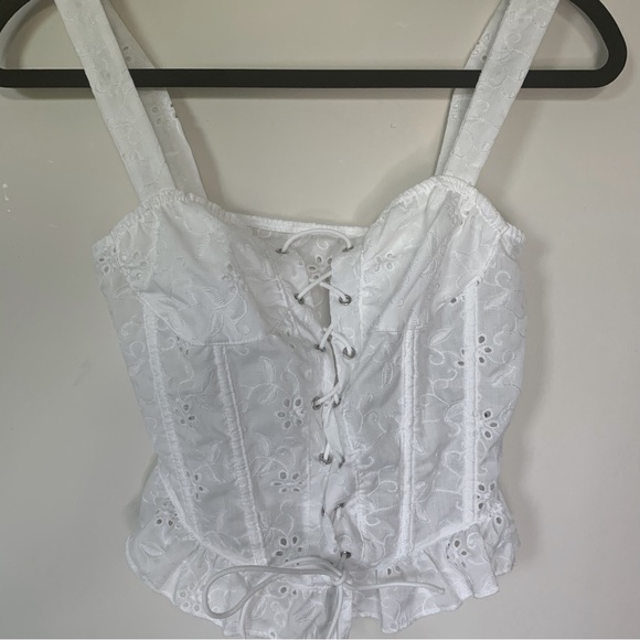 White Lace Up Cottage Core Top - Picture 4 of 8